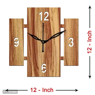 FRAVY 12"" Inch Prelam MDF Wood English Numeral Square Without Glass Wall Clock (Beige, 30cm x 30cm) - 14-thumb4