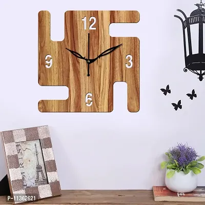 FRAVY 12"" Inch Prelam MDF Wood English Numeral Swastik Square Without Glass Wall Clock (Beige, 30cm x 30cm) - 32-thumb0