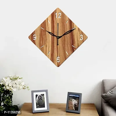 Freny Exim 12"" Inch Wooden MDF English Numeral Rhombus Wall Clock Without Glass (Beige, 30cm x 30cm) - 21-thumb2