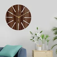 FRAVY 12"" Inch Prelam MDF Wood Unique Cut Mark Round Without Glass Wall Clock (Brown, 30cm x 30cm) - 2-thumb2