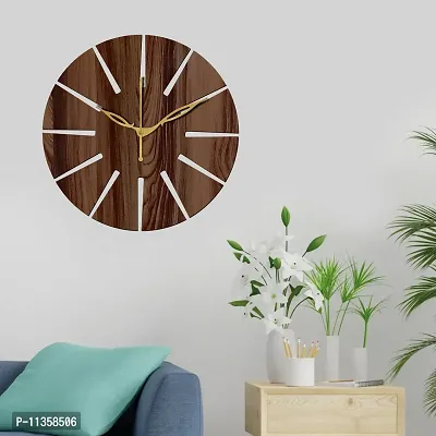 FRAVY 12"" Inch Prelam MDF Wood Unique Cut Mark Round Without Glass Wall Clock (Brown, 30cm x 30cm) - 2-thumb3