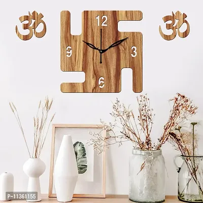 FRAVY 12"" Inch Prelam MDF Wood English Numeral Swastik Square Without Glass Wall Clock (Beige, 30cm x 30cm) - 50