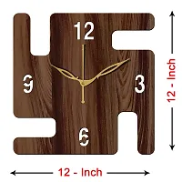 FRAVY 12"" Inch Prelam MDF Wood English Numeral Swastik Square Without Glass Wall Clock (Brown, 30cm x 30cm) - 52-thumb3