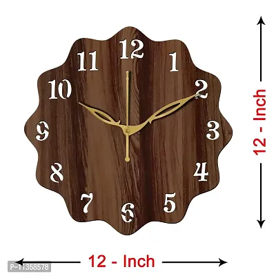Freny Exim 12"" Inch Wooden MDF English Numeral Round Wall Clock Without Glass (Brown, 30cm x 30cm) - 18-thumb4