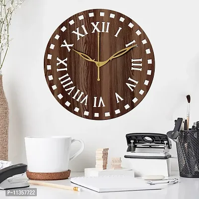 Freny Exim 12"" Inch Wooden MDF Roman Numeral Round Wall Clock Without Glass (Brown, 30cm x 30cm) - 11-thumb3