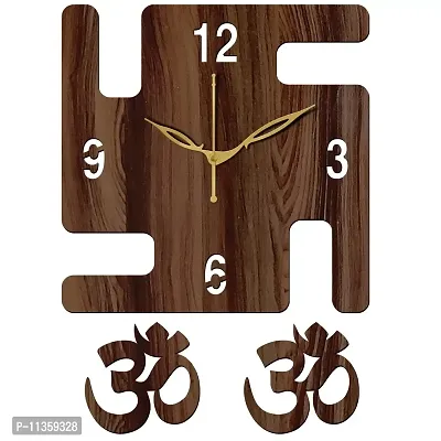 Freny Exim 12"" Inch Wooden MDF English Numeral Swastik Square Wall Clock Without Glass (Brown, 30cm x 30cm) - 50