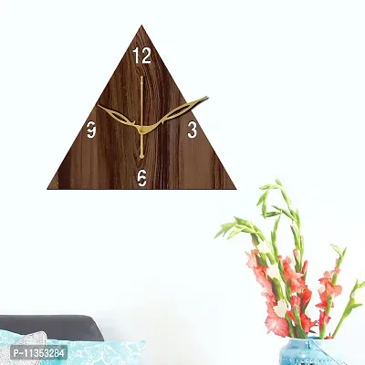 FRAVY 12"" Inch Prelam MDF Wood English Numeral Triangle Without Glass Wall Clock (Brown, 30cm x 30cm) - 30-thumb3