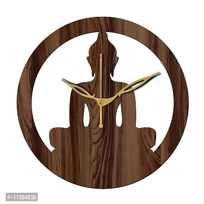 Freny Exim 12"" Inch Wooden MDF Lord Buddha Round Wall Clock Without Glass (Brown, 30cm x 30cm) - 39