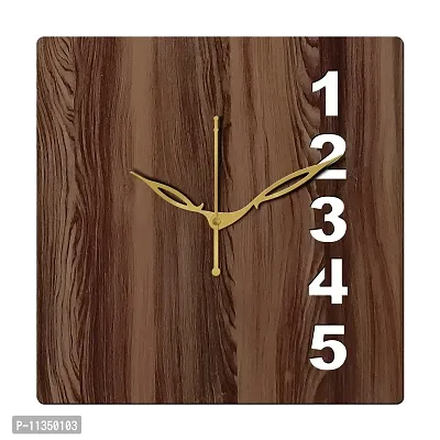 FRAVY 12"" Inch Prelam MDF Wood English Numeral Square Without Glass Wall Clock (Brown, 30cm x 30cm) - 24-thumb2