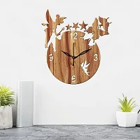 FRAVY 12"" Inch Prelam MDF Wood English Numeral Angel with Stars Round Without Glass Wall Clock (Beige, 30cm x 30cm) - 8-thumb2