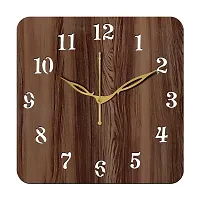 FRAVY 12"" Inch Prelam MDF Wood English Numeral Square Without Glass Wall Clock (Brown, 30cm x 30cm) - 22-thumb1