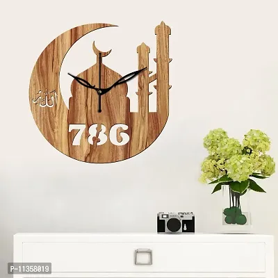 Freny Exim 12"" Inch Wooden MDF Allah with 786 Round Wall Clock Without Glass (Beige, 30cm x 30cm) - 40-thumb3