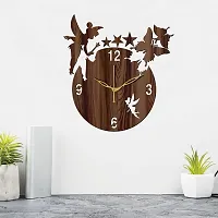 FRAVY 12"" Inch Prelam MDF Wood English Numeral Angel with Stars Round Without Glass Wall Clock (Brown, 30cm x 30cm) - 8-thumb2