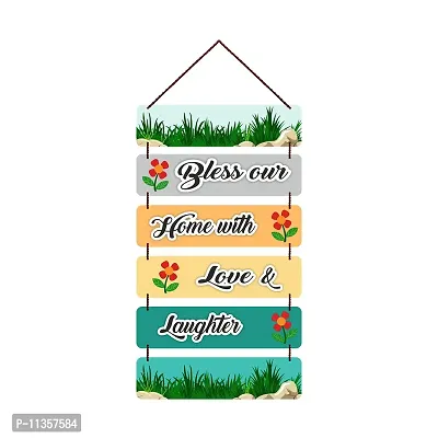 Freny Exim MDF Wooden Bless Our Home With Love & Laughter Quote Wall Hanging Art For Home Decor | Office | Gift (12 inch X 30 Inch) Multicolour 512