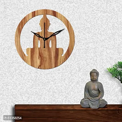 Freny Exim 12"" Inch Wooden MDF Lord Buddha Round Wall Clock Without Glass (Beige, 30cm x 30cm) - 39-thumb3