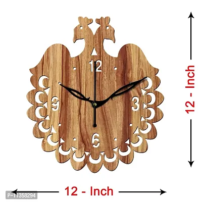 FRAVY 12"" Inch Prelam MDF Wood English Numeral Peacock Round Without Glass Wall Clock (Beige, 30cm x 30cm) - 45-thumb4