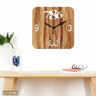 Freny Exim 12"" Inch Wooden MDF Allah with 786 Square Wall Clock Without Glass (Beige, 30cm x 30cm) - 43-thumb2