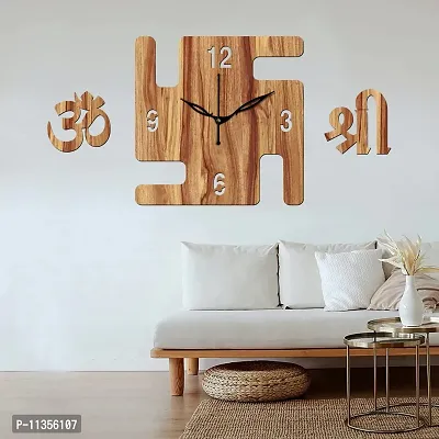 Freny Exim 12"" Inch Wooden MDF English Numeral Swastik Square Wall Clock Without Glass (Beige, 30cm x 30cm) - 51-thumb3