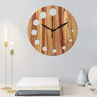 FRAVY 12"" Inch Prelam MDF Wood Cut Mark Round Without Glass Wall Clock (Beige, 30cm x 30cm) - 20-thumb2