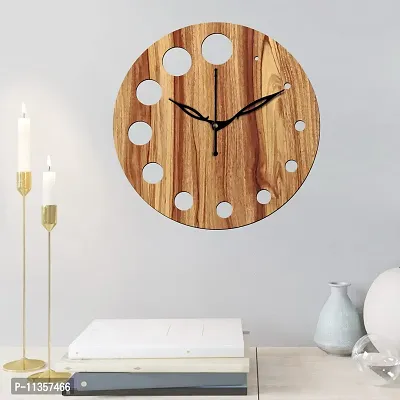 FRAVY 12"" Inch Prelam MDF Wood Cut Mark Round Without Glass Wall Clock (Beige, 30cm x 30cm) - 20-thumb3