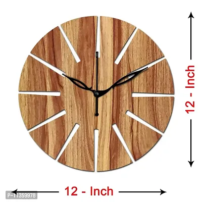 Freny Exim 12"" Inch Wooden MDF Unique Cut Mark Round Wall Clock Without Glass (Beige, 30cm x 30cm) - 2-thumb4