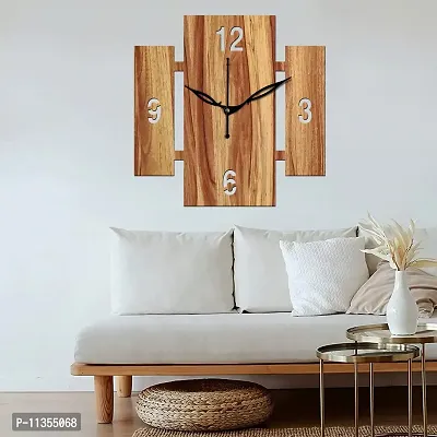 FRAVY 12"" Inch Prelam MDF Wood English Numeral Square Without Glass Wall Clock (Beige, 30cm x 30cm) - 14