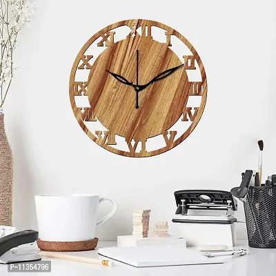 FRAVY 12"" Inch Prelam MDF Wood Roman Numeral Round Without Glass Wall Clock (Beige, 30cm x 30cm) - 6-thumb3