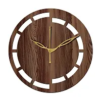 FRAVY 12"" Inch Prelam MDF Wood Cut Mark Round Without Glass Wall Clock (Brown, 30cm x 30cm) - 16-thumb1