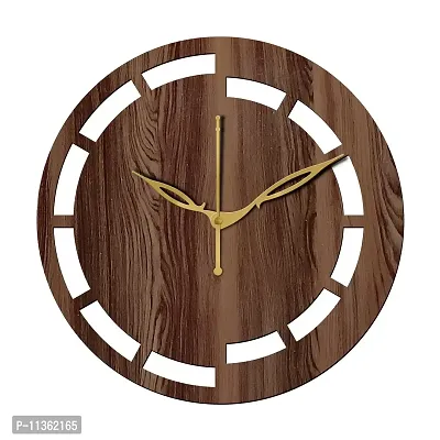 FRAVY 12"" Inch Prelam MDF Wood Cut Mark Round Without Glass Wall Clock (Brown, 30cm x 30cm) - 16-thumb2