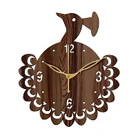 FRAVY 12"" Inch Prelam MDF Wood English Numeral Peacock Round Without Glass Wall Clock (Brown, 30cm x 30cm) - 48-thumb1