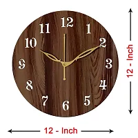 FRAVY 12"" Inch Prelam MDF Wood English Numeral 4 Butterfly Round Without Glass Wall Clock (Brown, 30cm x 30cm) - 1-thumb3