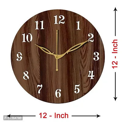 FRAVY 12"" Inch Prelam MDF Wood English Numeral 4 Butterfly Round Without Glass Wall Clock (Brown, 30cm x 30cm) - 1-thumb4