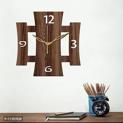 FRAVY 12"" Inch Prelam MDF Wood English Numeral Square Without Glass Wall Clock (Brown, 30cm x 30cm) - 15-thumb0