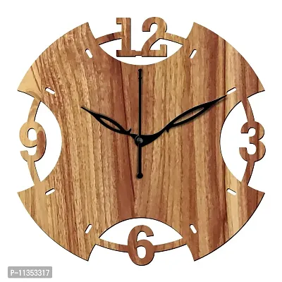 FRAVY 12"" Inch Prelam MDF Wood English Numeral Round Without Glass Wall Clock (Beige, 30cm x 30cm) - 3-thumb2