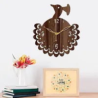 Freny Exim 12"" Inch Wooden MDF English Numeral Peacock Round Wall Clock Without Glass (Brown, 30cm x 30cm) - 48-thumb2