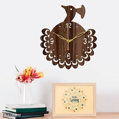 Freny Exim 12"" Inch Wooden MDF English Numeral Peacock Round Wall Clock Without Glass (Brown, 30cm x 30cm) - 48-thumb3