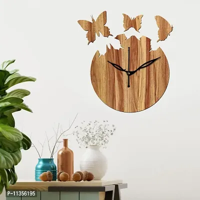 FRAVY 12"" Inch Prelam MDF Wood Flying Butterfly Round Without Glass Wall Clock (Beige, 30cm x 30cm) - 31
