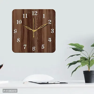 Freny Exim 12 Inch Wooden MDF English Numeral Square Wall Clock Without Glass (Brown, 30cm x 30cm) - 22-thumb3