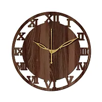 FRAVY 12"" Inch Prelam MDF Wood Roman Numeral Round Without Glass Wall Clock (Brown, 30cm x 30cm) - 6-thumb1