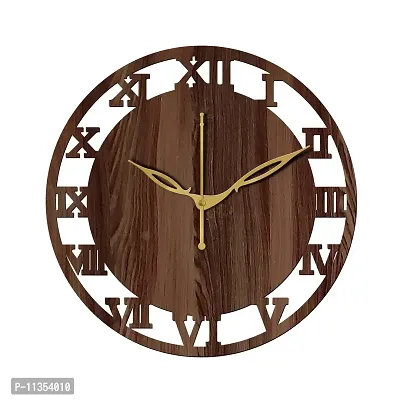 FRAVY 12"" Inch Prelam MDF Wood Roman Numeral Round Without Glass Wall Clock (Brown, 30cm x 30cm) - 6-thumb2