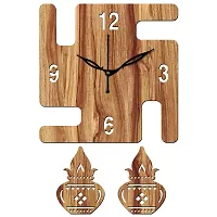 FRAVY 12"" Inch Prelam MDF Wood English Numeral Swastik Square Without Glass Wall Clock (Beige, 30cm x 30cm) - 49-thumb1