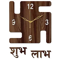 FRAVY 12"" Inch Prelam MDF Wood English Numeral Swastik Square Without Glass Wall Clock (Brown, 30cm x 30cm) - 52-thumb1