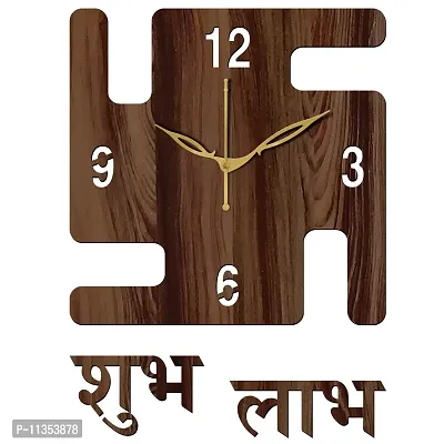 FRAVY 12"" Inch Prelam MDF Wood English Numeral Swastik Square Without Glass Wall Clock (Brown, 30cm x 30cm) - 52-thumb2