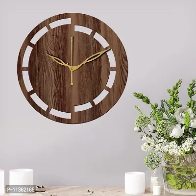 FRAVY 12"" Inch Prelam MDF Wood Cut Mark Round Without Glass Wall Clock (Brown, 30cm x 30cm) - 16-thumb3