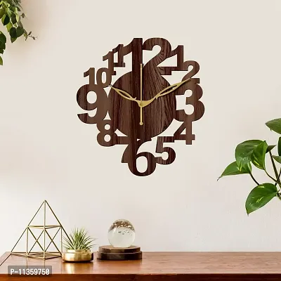 FRAVY 12"" Inch Prelam MDF Wood English Numeral Round Without Glass Wall Clock (Brown, 30cm x 30cm) - 17-thumb3
