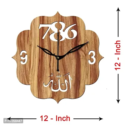 Freny Exim 12"" Inch Wooden MDF Allah with 786 Unique Wall Clock Without Glass (Beige, 30cm x 30cm) - 42-thumb4