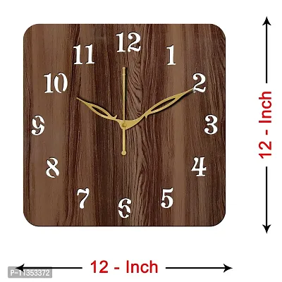 Freny Exim 12 Inch Wooden MDF English Numeral Square Wall Clock Without Glass (Brown, 30cm x 30cm) - 22-thumb4