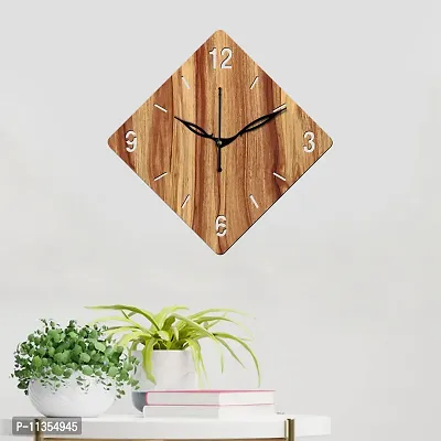 FRAVY 12"" Inch Prelam MDF Wood English Numeral Rhombus Without Glass Wall Clock (Beige, 30cm x 30cm) - 21-thumb3