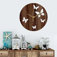 FRAVY 12"" Inch Prelam MDF Wood Butterfly Round Without Glass Wall Clock (Brown, 30cm x 30cm) - 9-thumb2