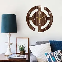 Freny Exim 12 Inch Wooden MDF English Numeral Round Wall Clock Without Glass (Brown, 30cm x 30cm) - 27-thumb1